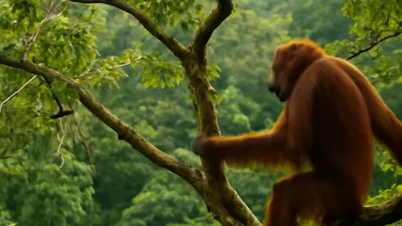 orangutan watching borneo